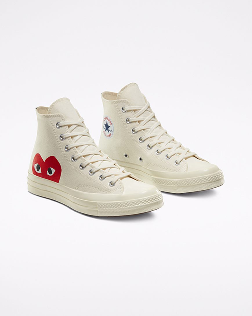 Zapatillas Altas Converse x Comme des Garçons PLAY Chuck 70 Hombre Blancas Rojas | PE 58WL47